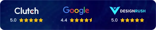 Clutch, Google, and DesignRush rating badges
