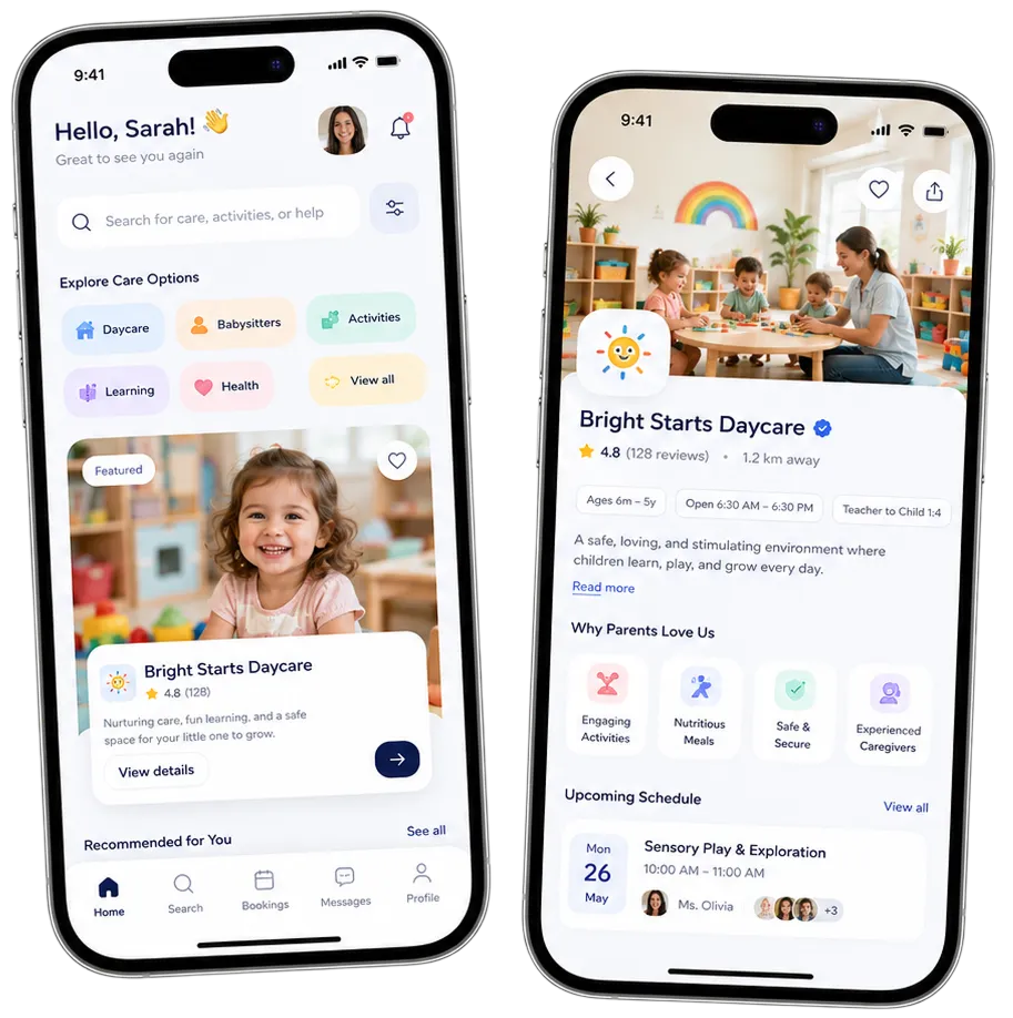 Parent Childcare App panel screens