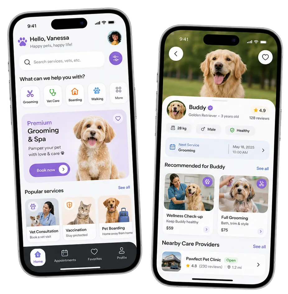 Patient Pet Care panel screens