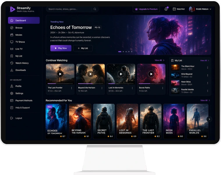 Video streaming admin dashboard screen