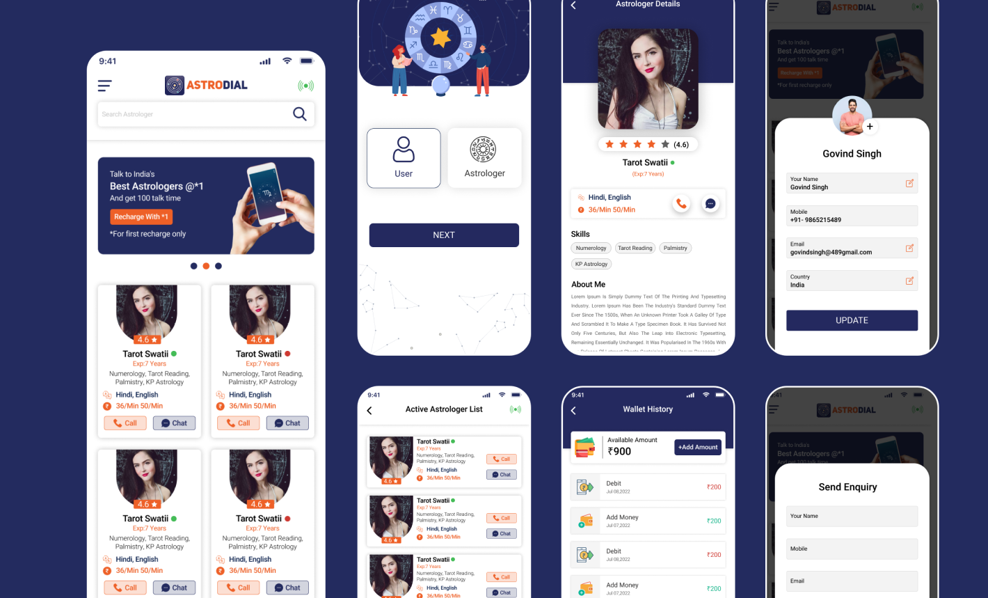 Astrodial App Screens