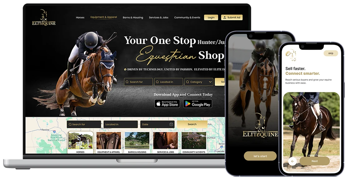 Elite Equine portfolio screens