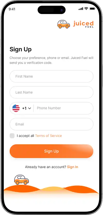 Juiced Fuel app screen