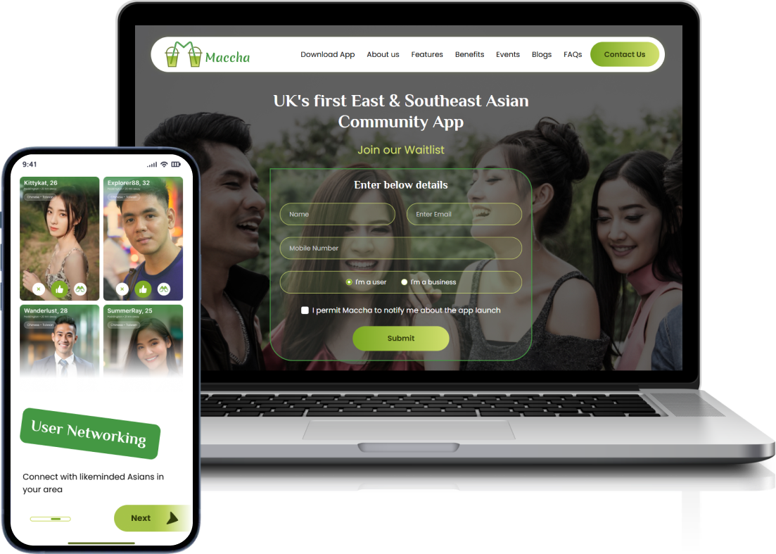 Maccha dating app and website built by JPLoft