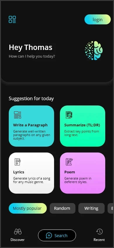 Eternal app screen
