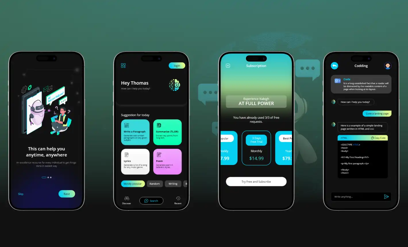 Nabagh portfolio screens