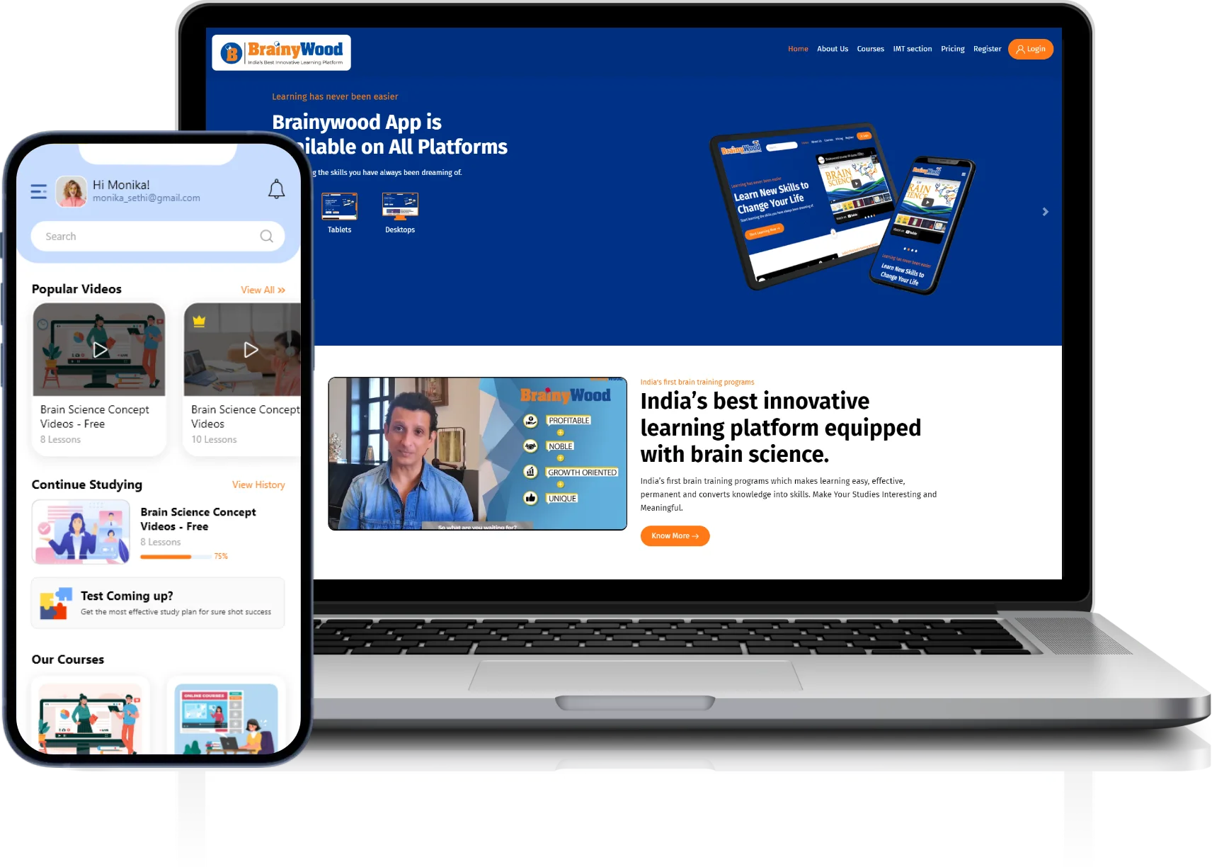 Brainywood education app and website built byb JPLoft