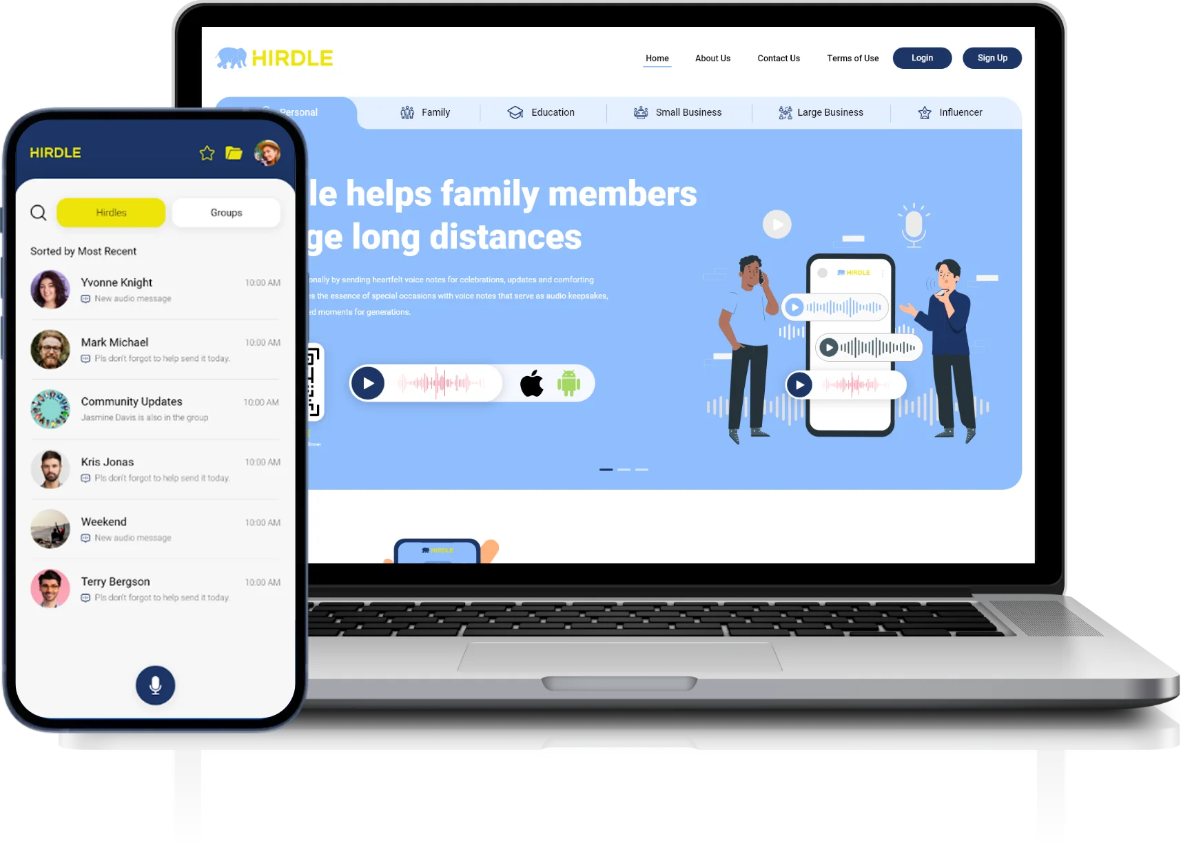 Hirdle Message app and website built by JPLoft