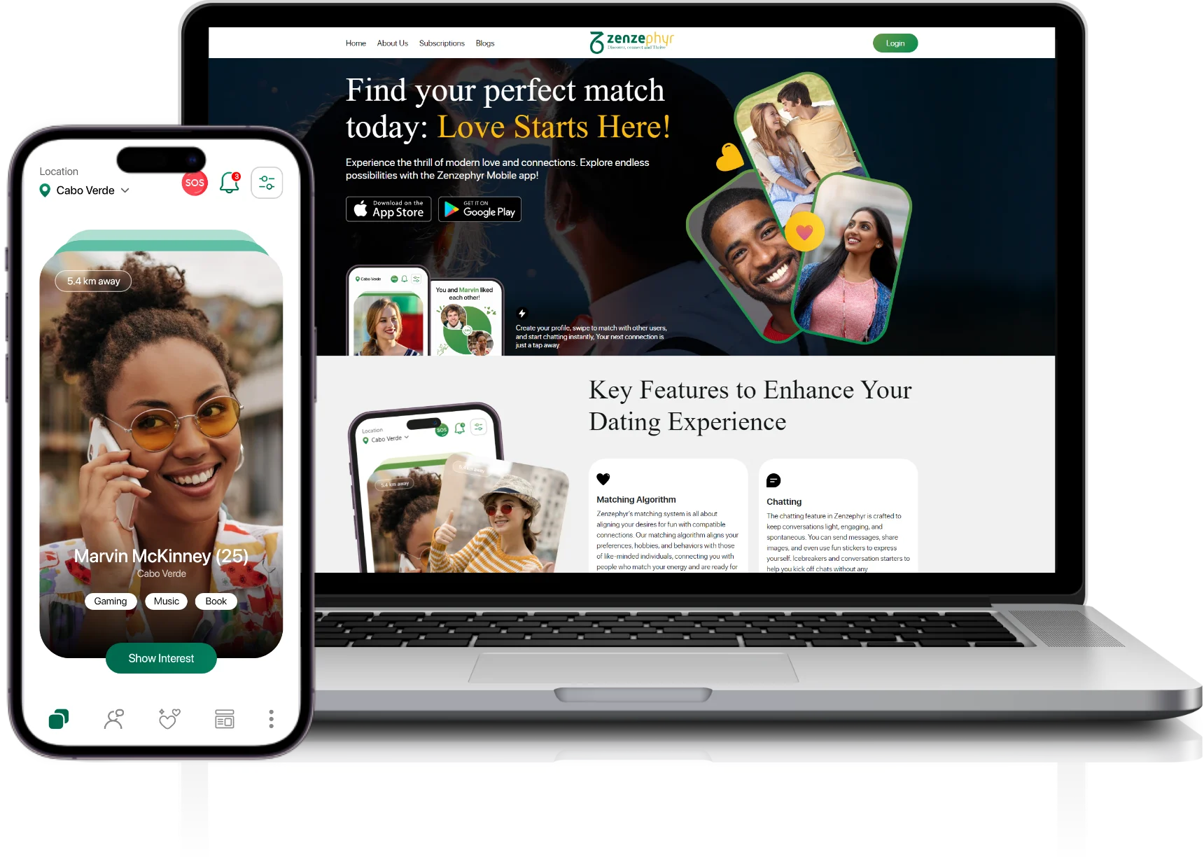 Zenzephyr dating app and website built by JPLoft