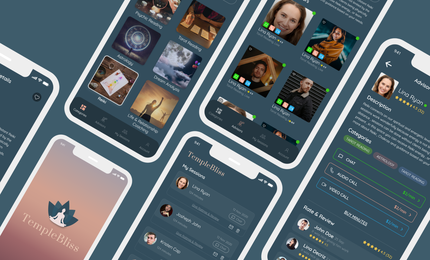 Templebliss App Screens