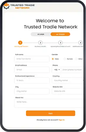 trasted tradie app screen