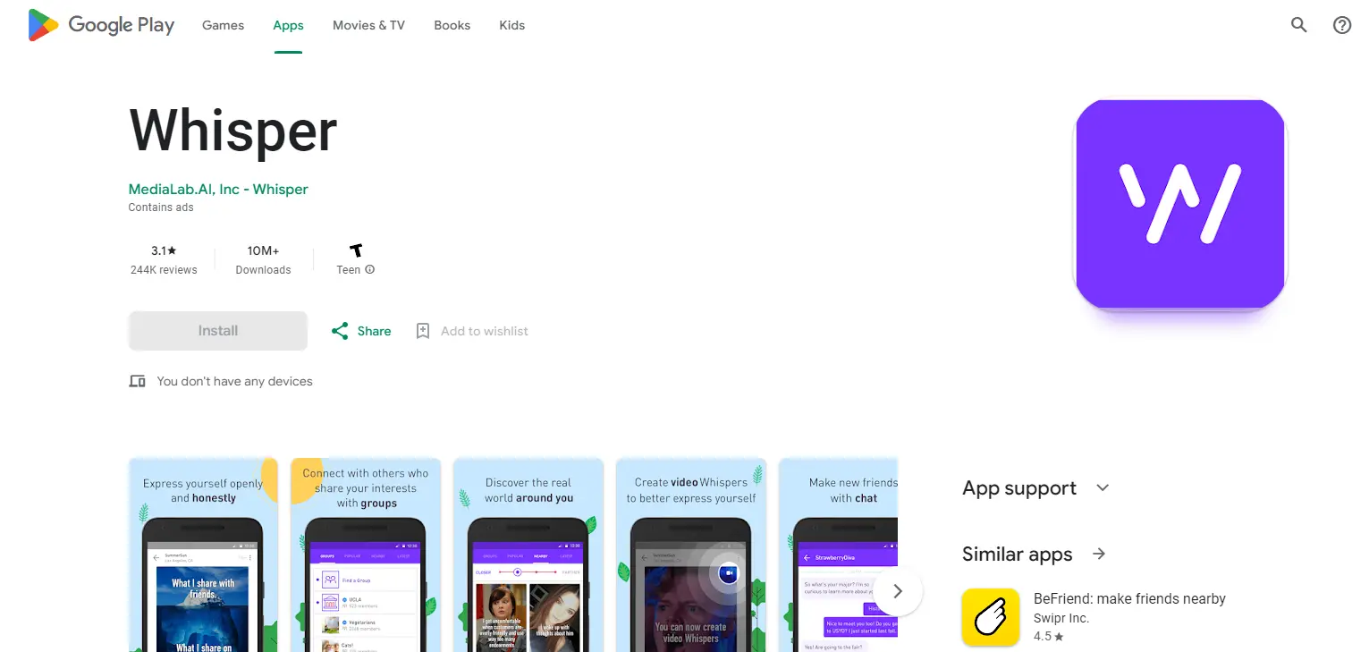 Whisper Social Media App